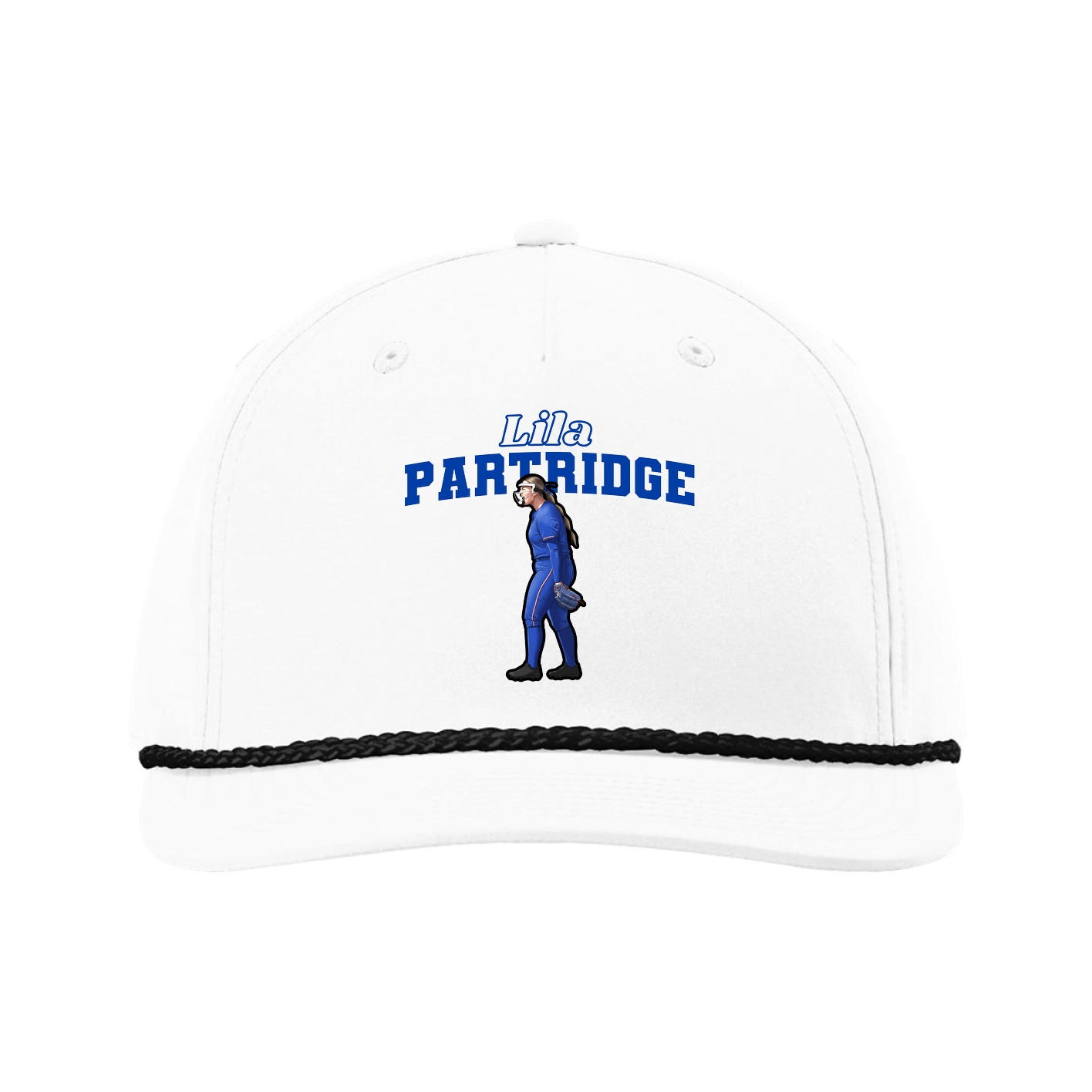 Five-Panel Classic Rope Cap — Name Arch in White