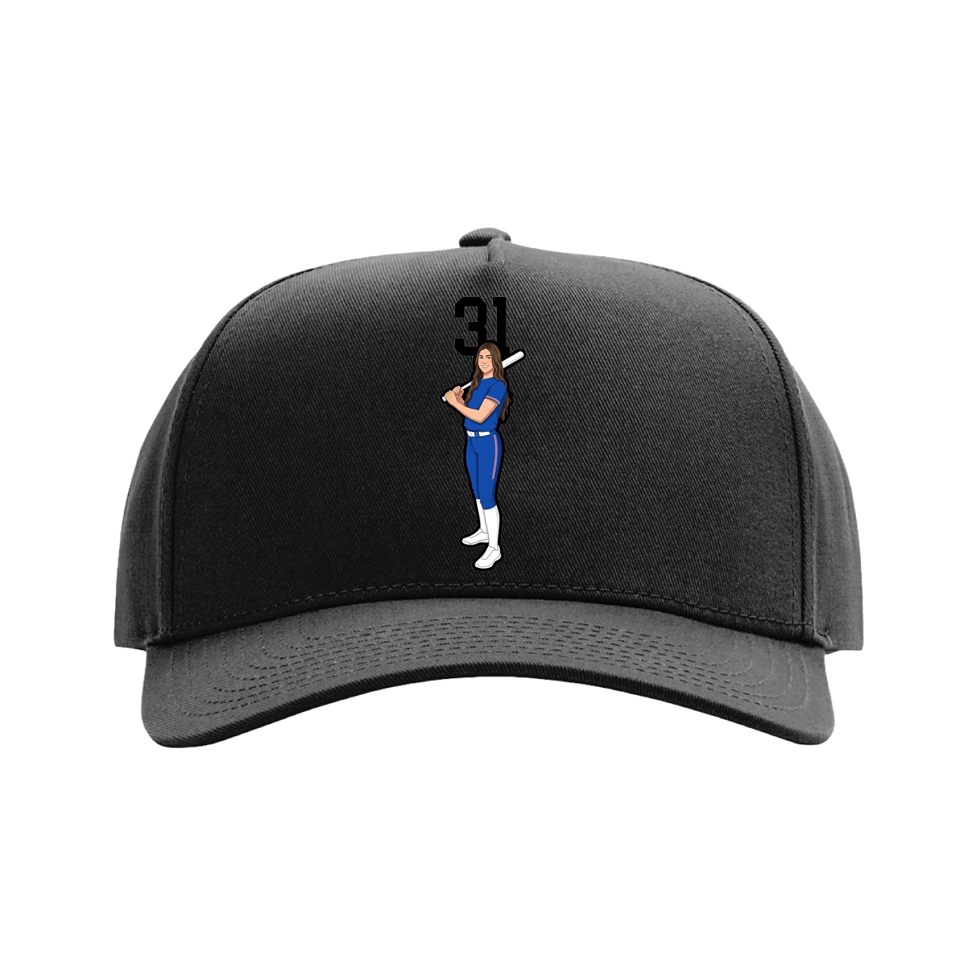 Full Fabric Five-Panel Champ Cap — Number Top in Black