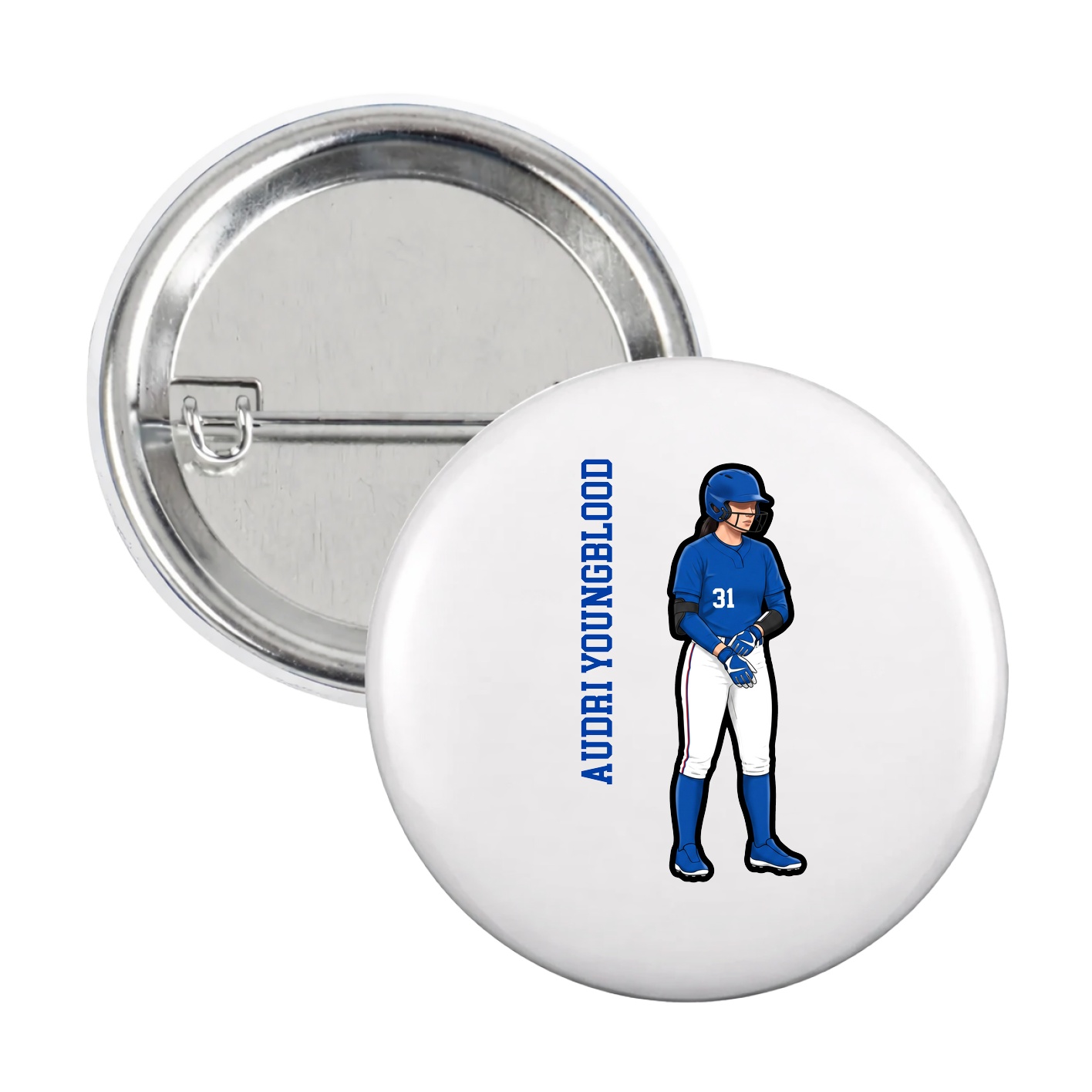 Game Day Button — Name Vertical in White