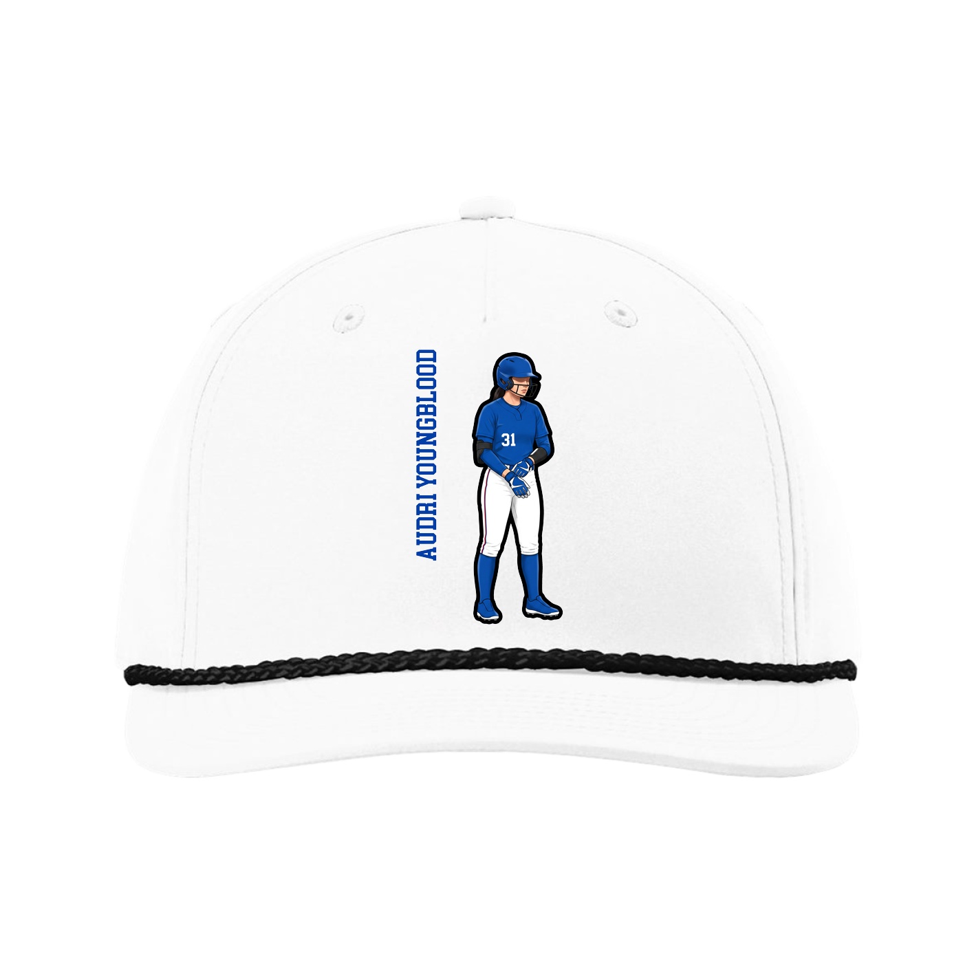 Five-Panel Classic Rope Cap — Name Vertical in White