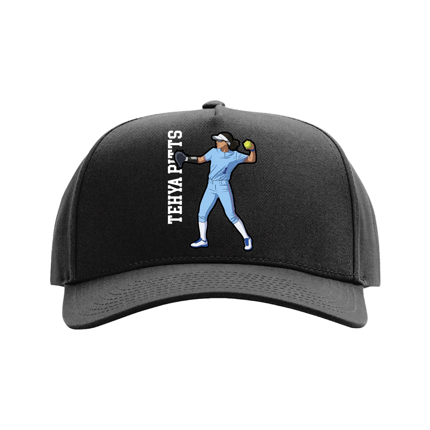 Full Fabric Five-Panel Champ Cap — Name Vertical in Black