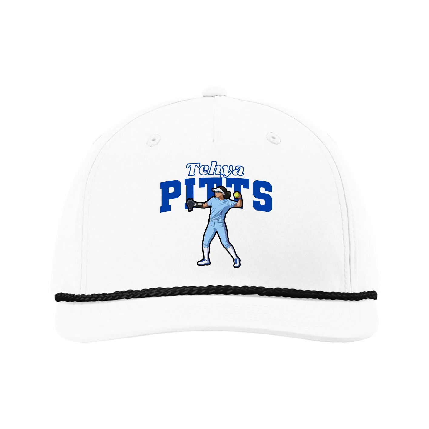 Five-Panel Classic Rope Cap — Name Arch in White