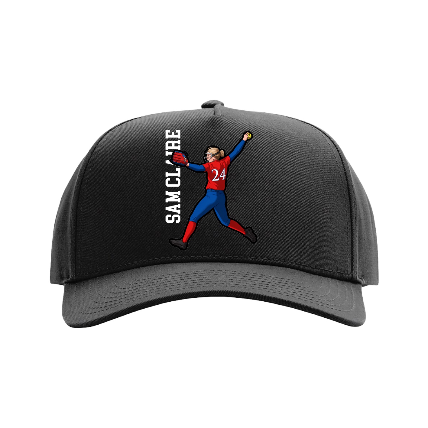 Full Fabric Five-Panel Champ Cap — Name Vertical in Black