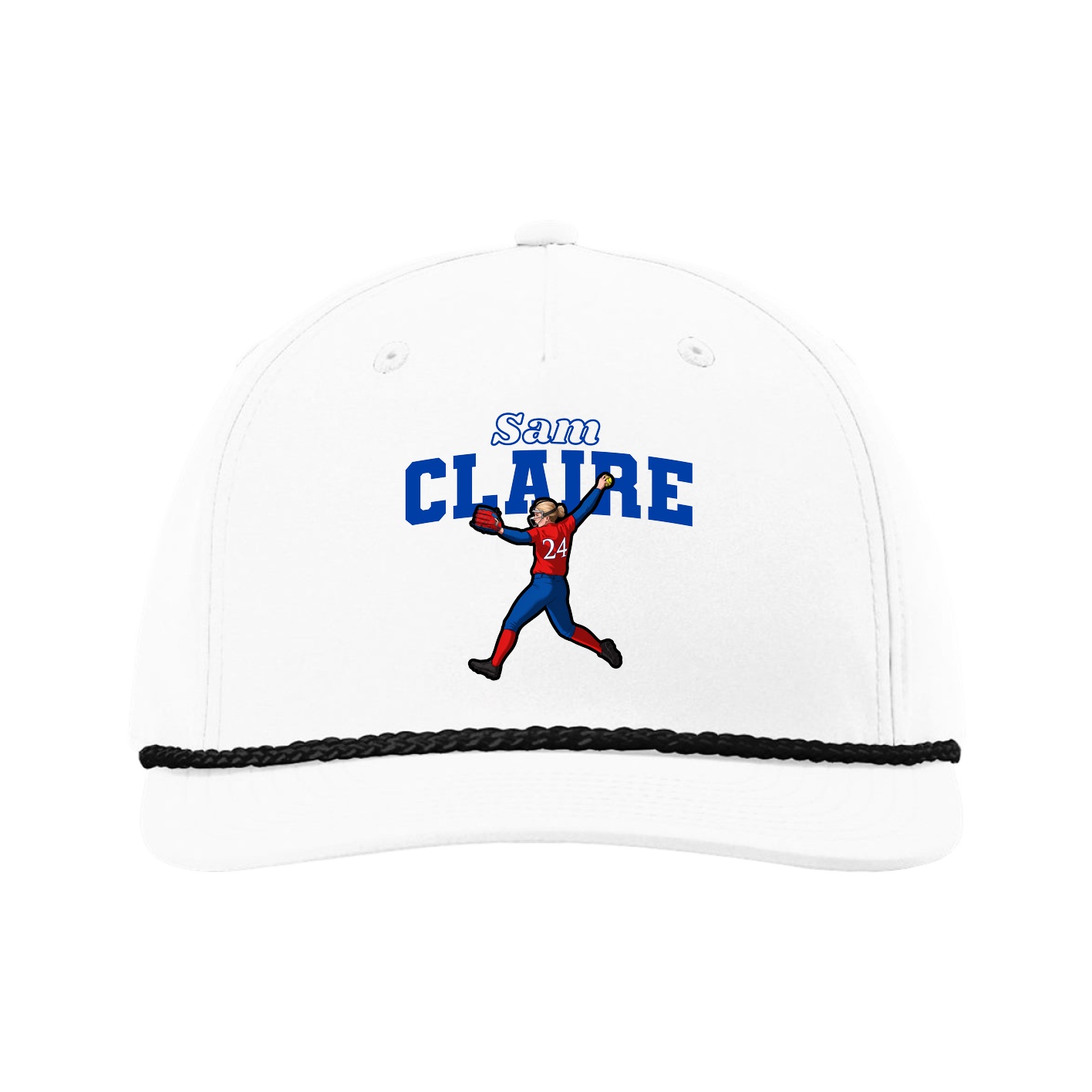 Five-Panel Classic Rope Cap — Name Arch in White
