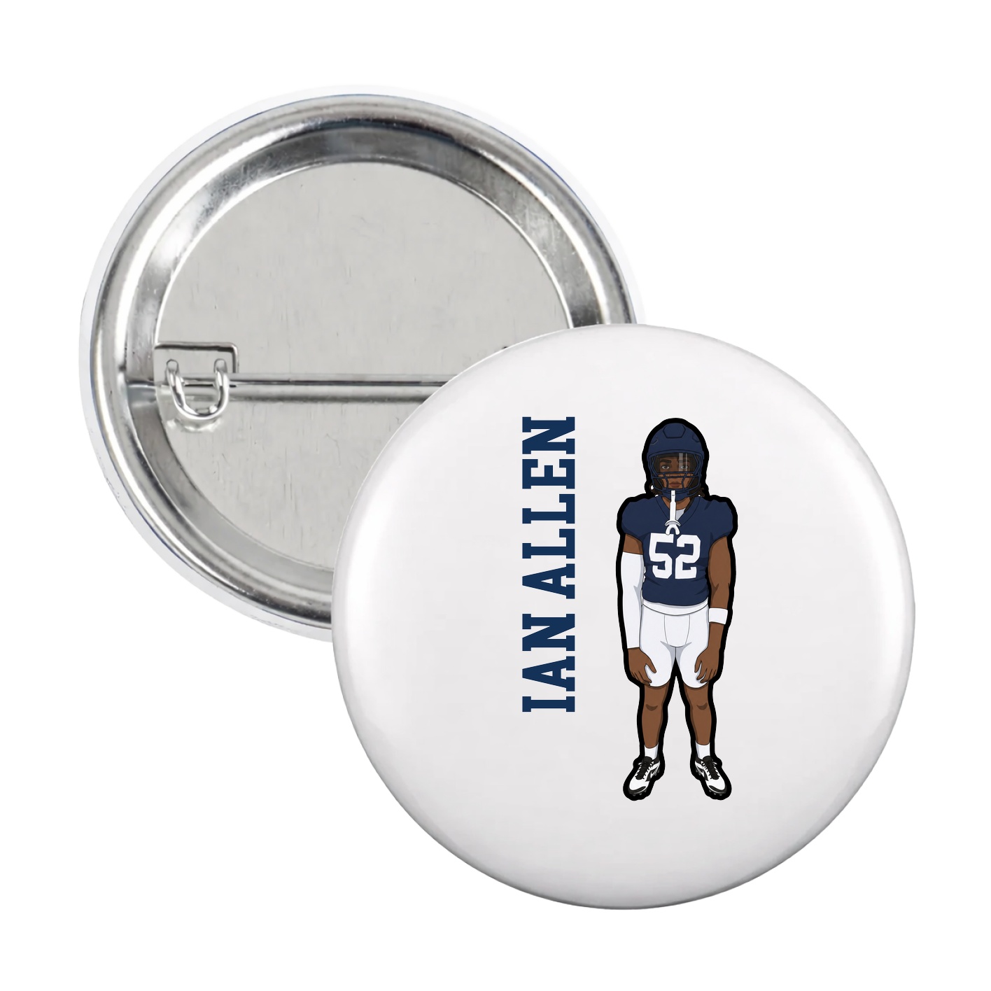 Game Day Button — Name Vertical in White