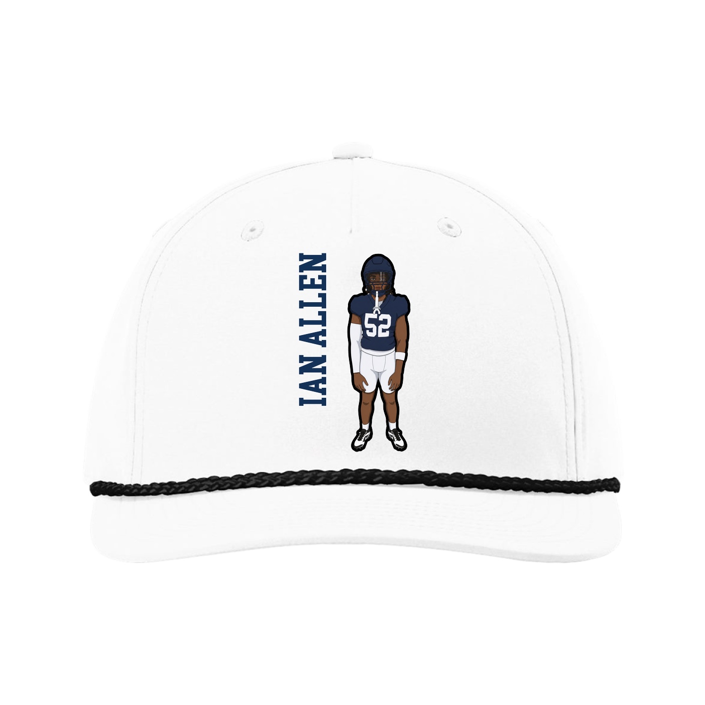 Five-Panel Classic Rope Cap — Name Vertical in White