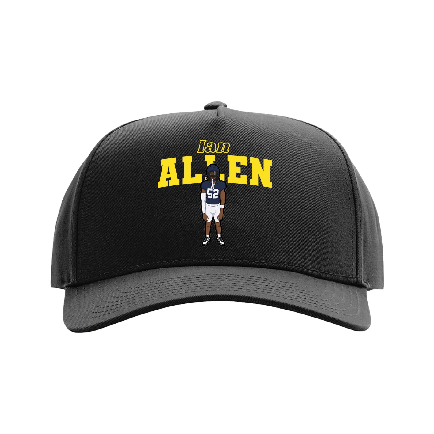 Full Fabric Five-Panel Champ Cap — Name Arch in Black