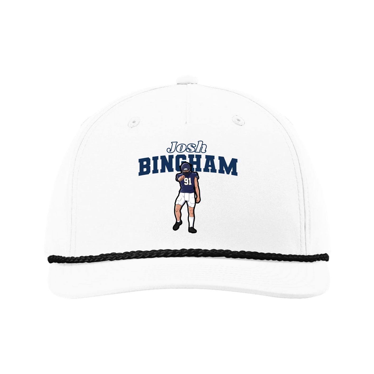 Five-Panel Classic Rope Cap — Name Arch in White
