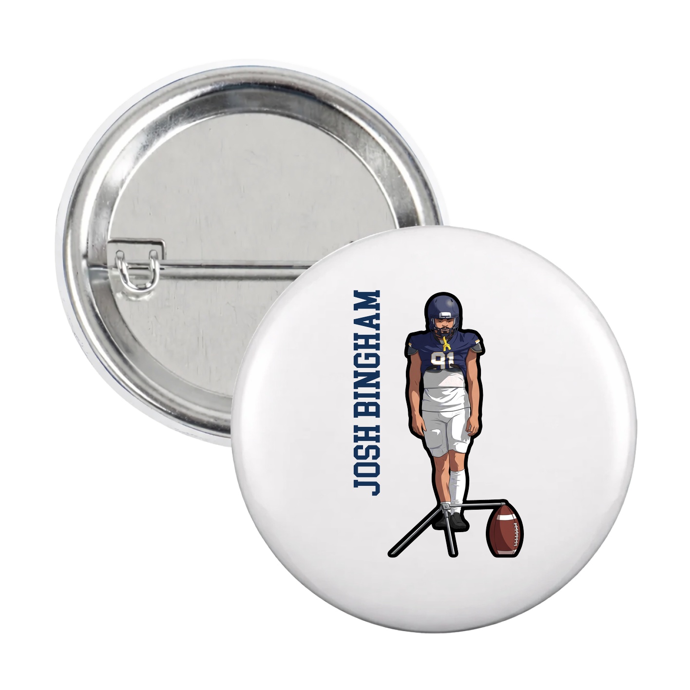 Game Day Button — Name Vertical in White