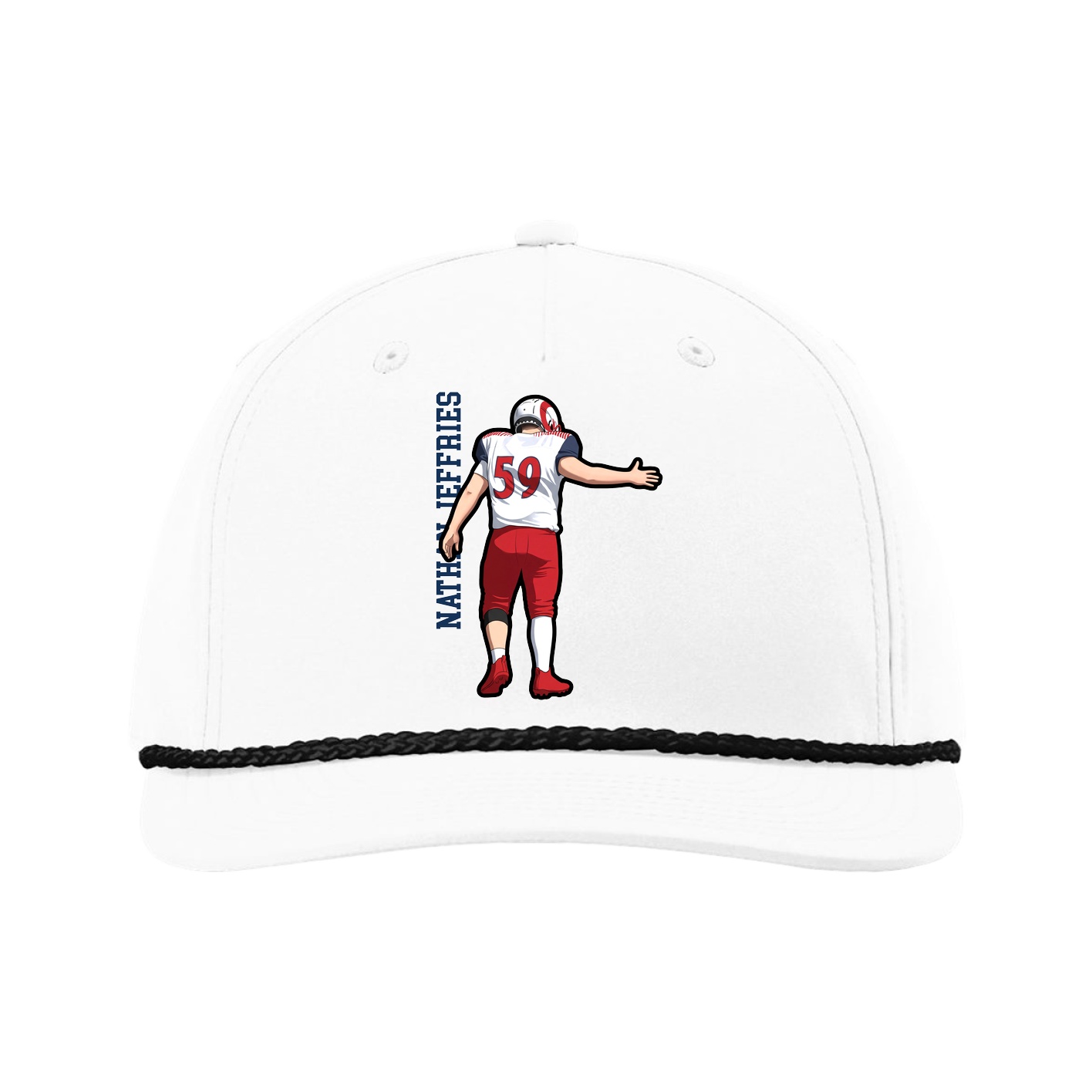 Five-Panel Classic Rope Cap — Name Vertical in White