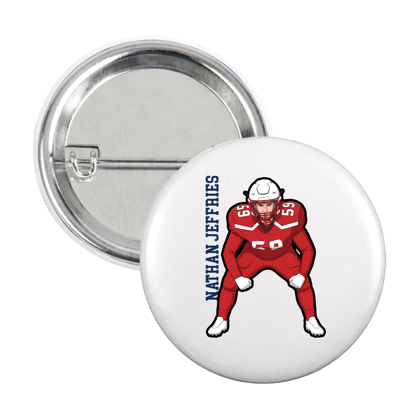 Game Day Button — Name Vertical in White