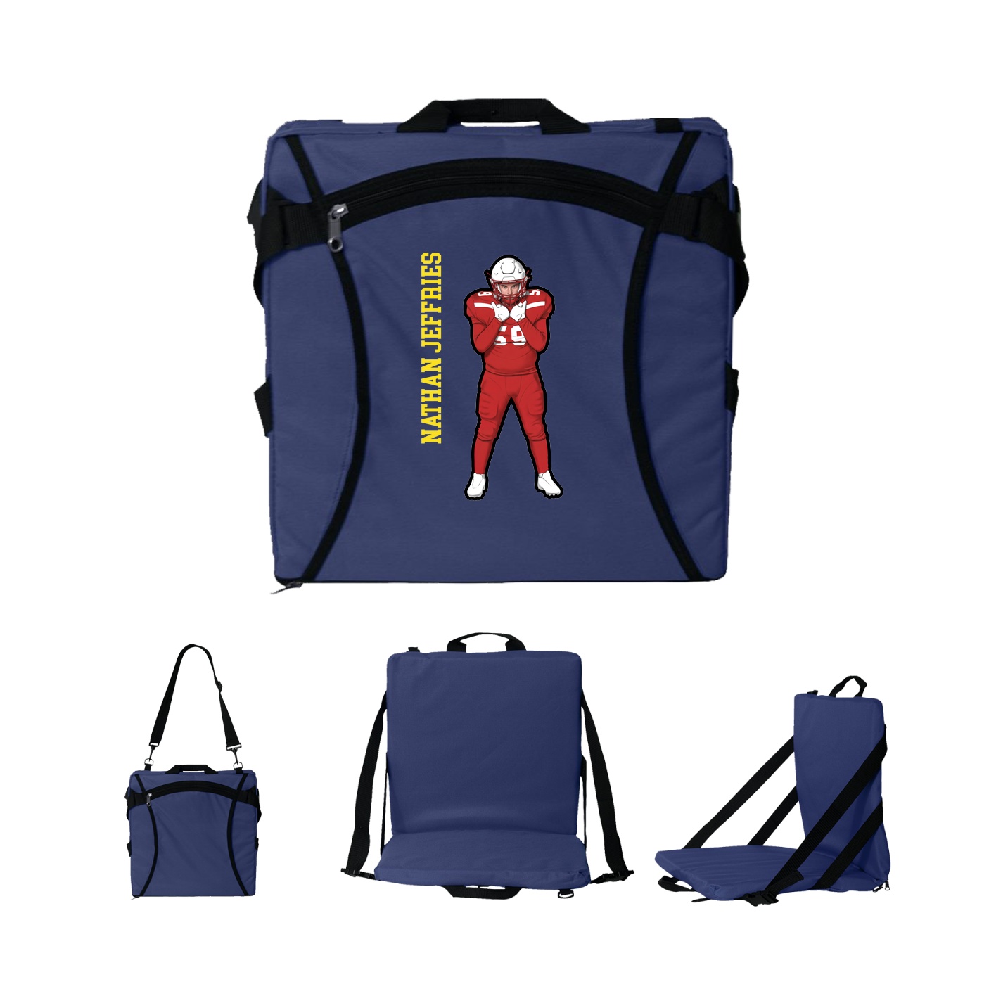Folding Stadium Seat — Name Vertical in Navy