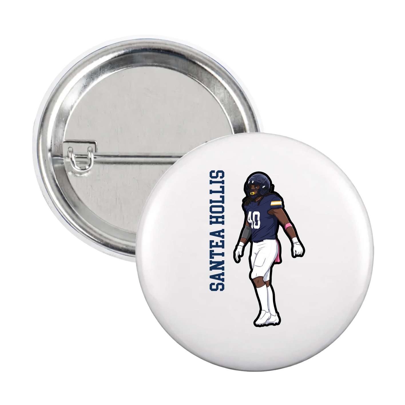 Game Day Button — Name Vertical in White