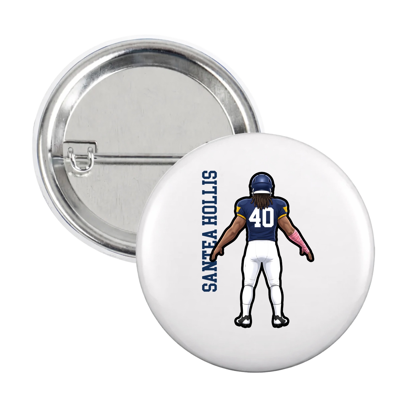Game Day Button — Name Vertical in White