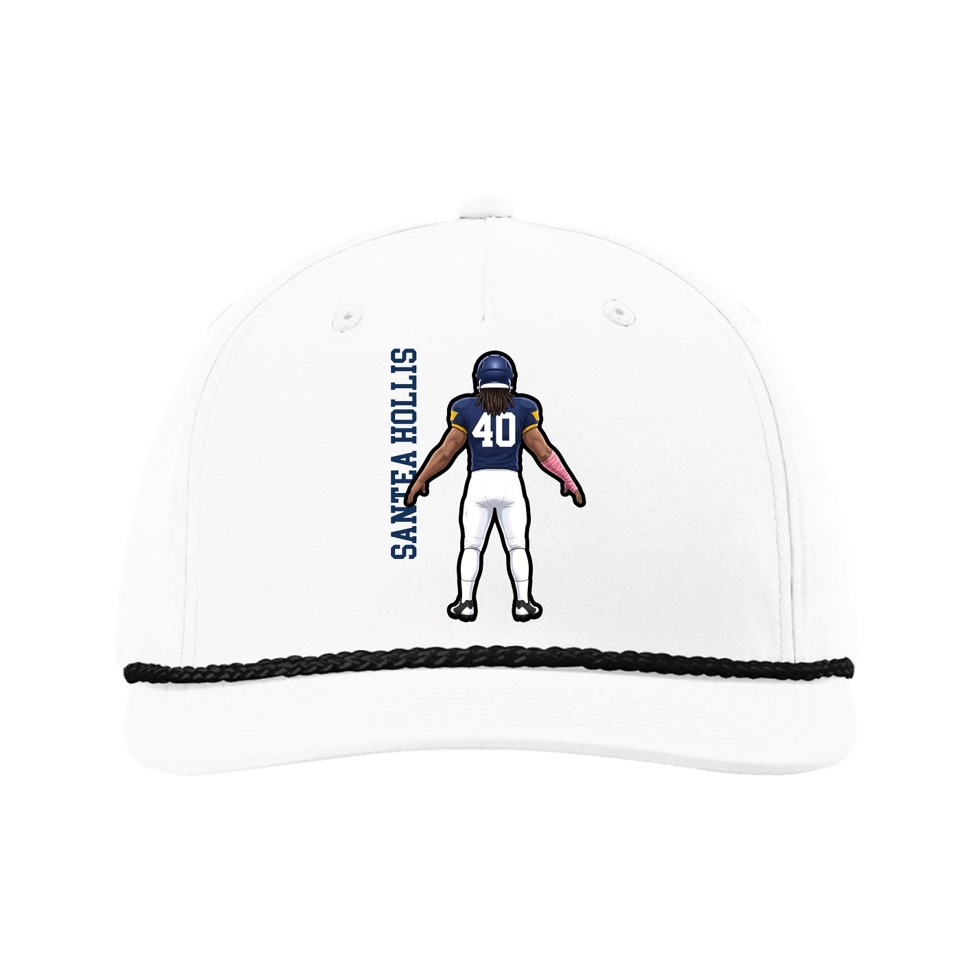 Five-Panel Classic Rope Cap — Name Vertical in White