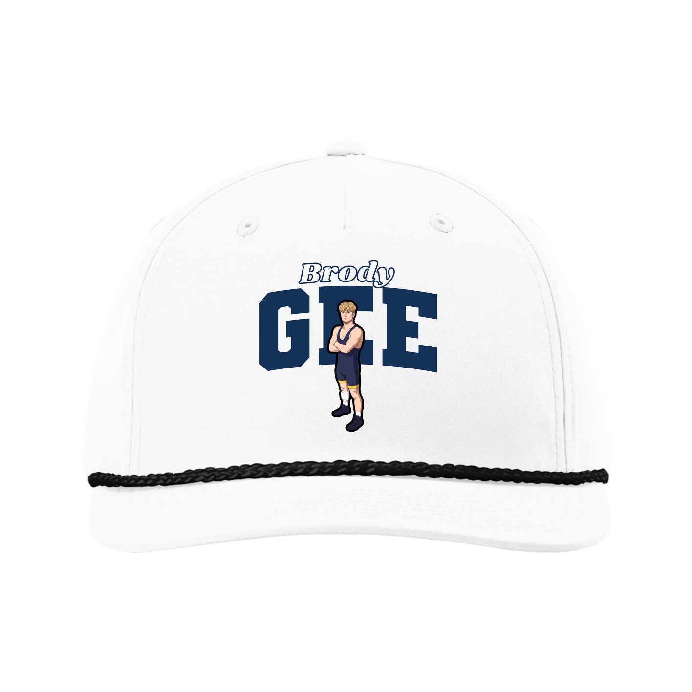 Five-Panel Classic Rope Cap — Name Arch in White