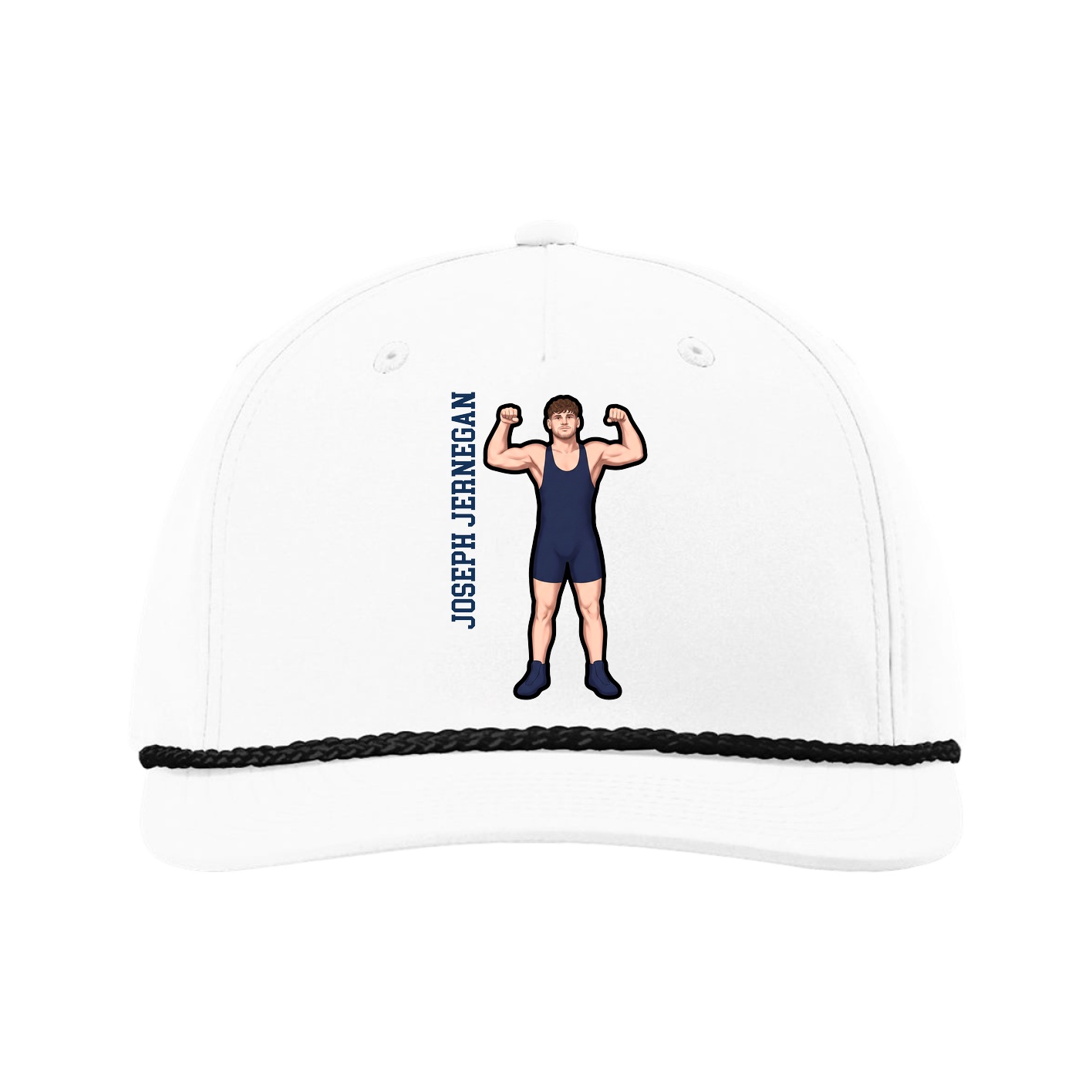 Five-Panel Classic Rope Cap — Name Vertical in White