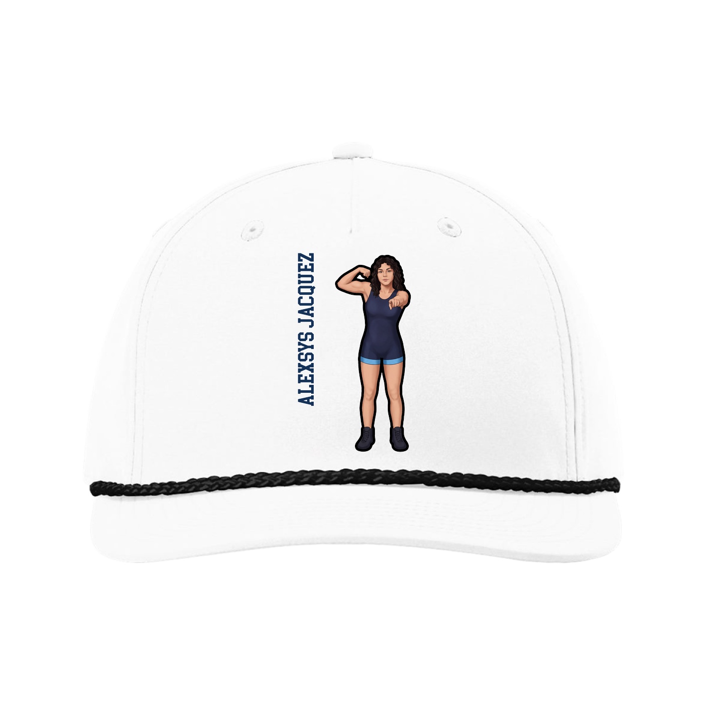 Five-Panel Classic Rope Cap — Name Vertical in White