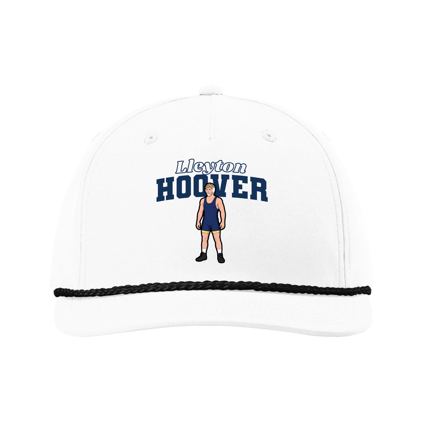 Five-Panel Classic Rope Cap — Name Arch in White