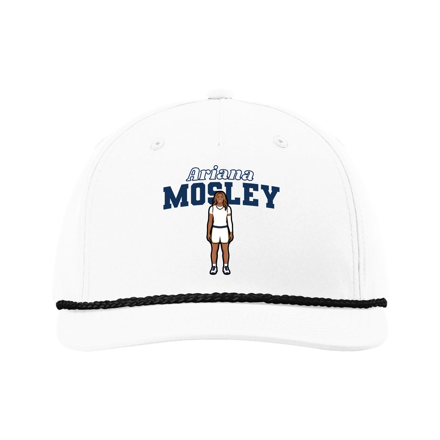 Five-Panel Classic Rope Cap — Name Arch in White