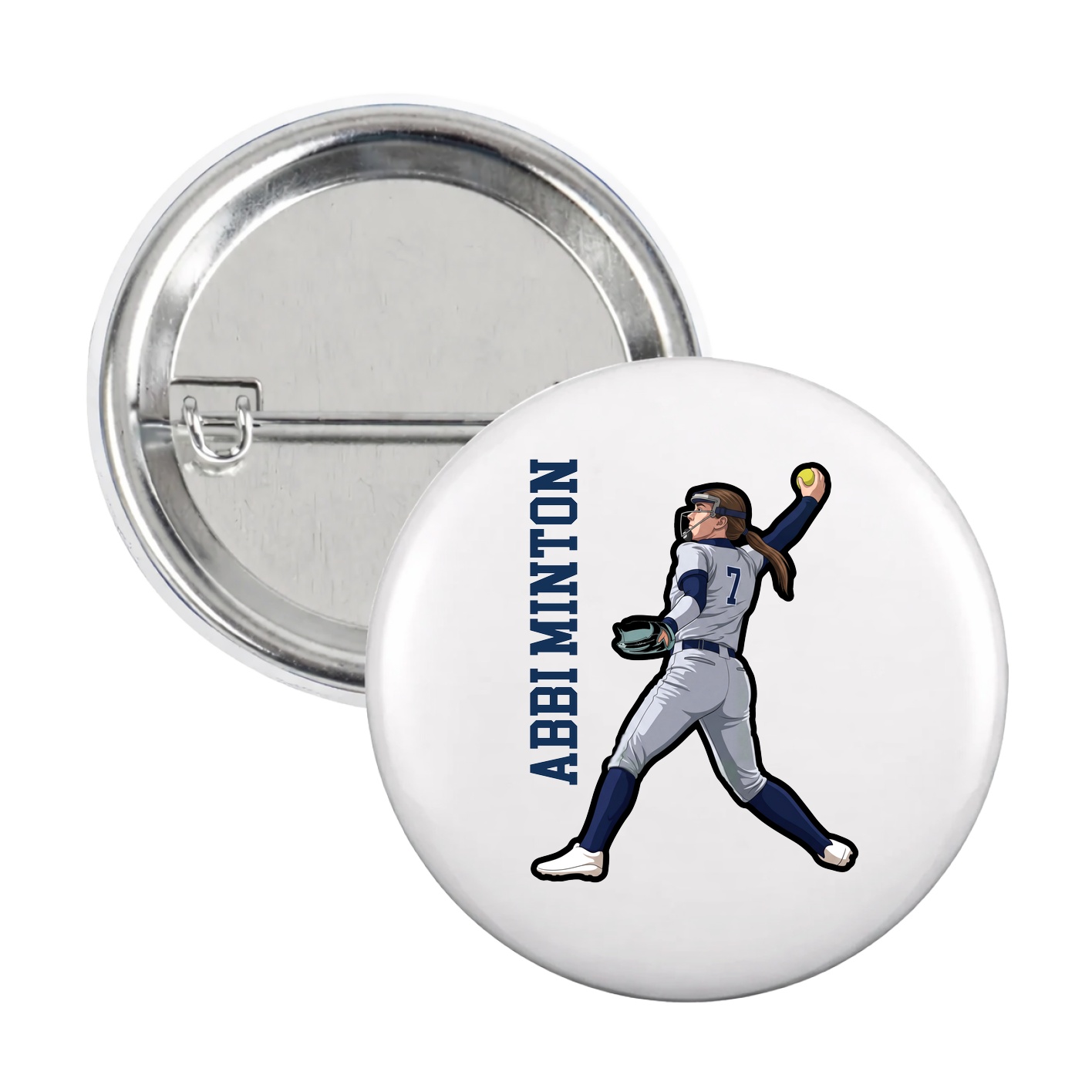 Game Day Button — Name Vertical in White
