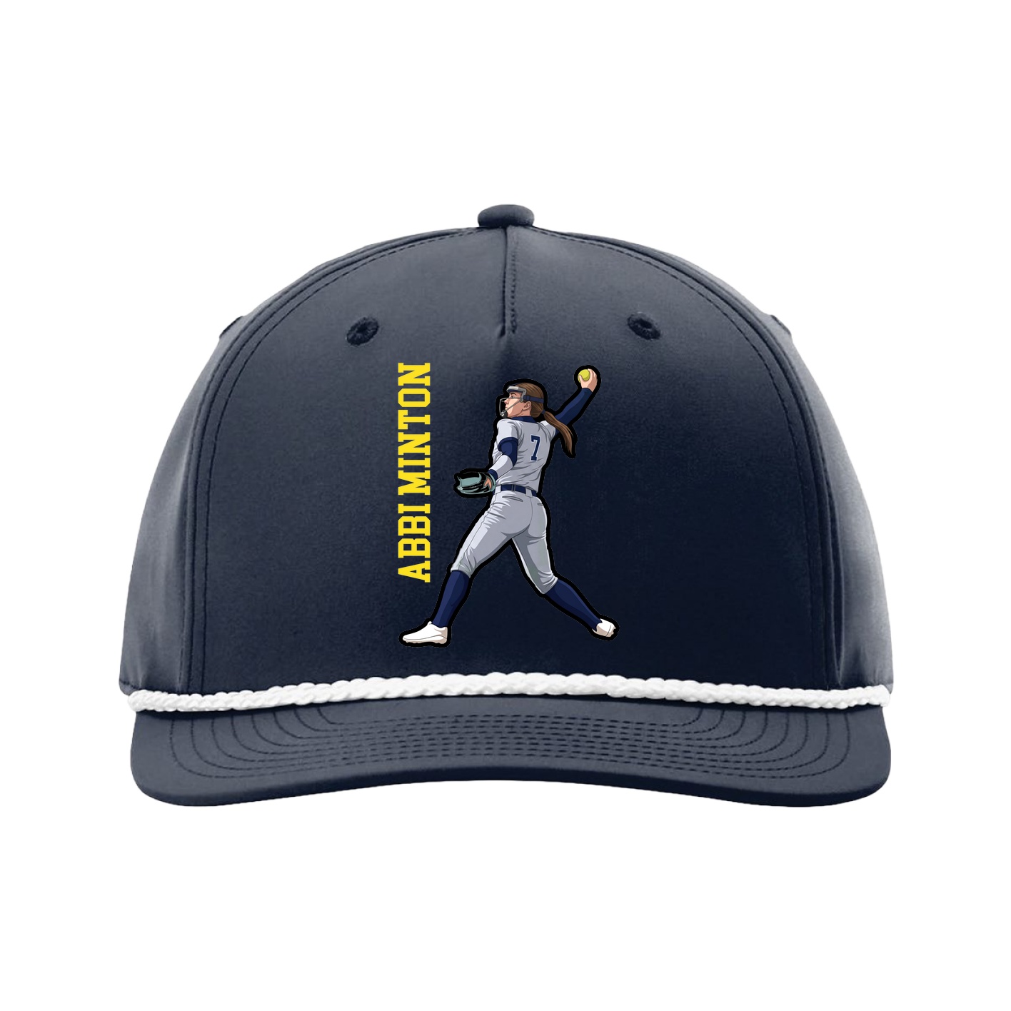 Five-Panel Classic Rope Cap — Name Vertical in Navy
