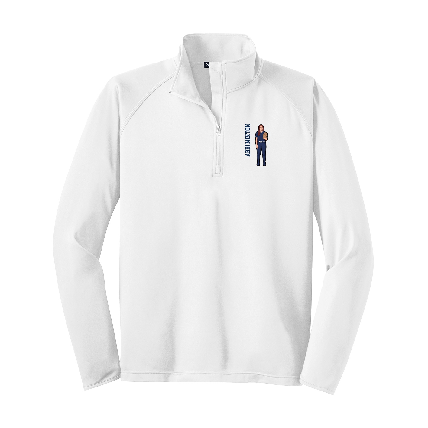 Q-Zip Pullover — Name Vertical in White