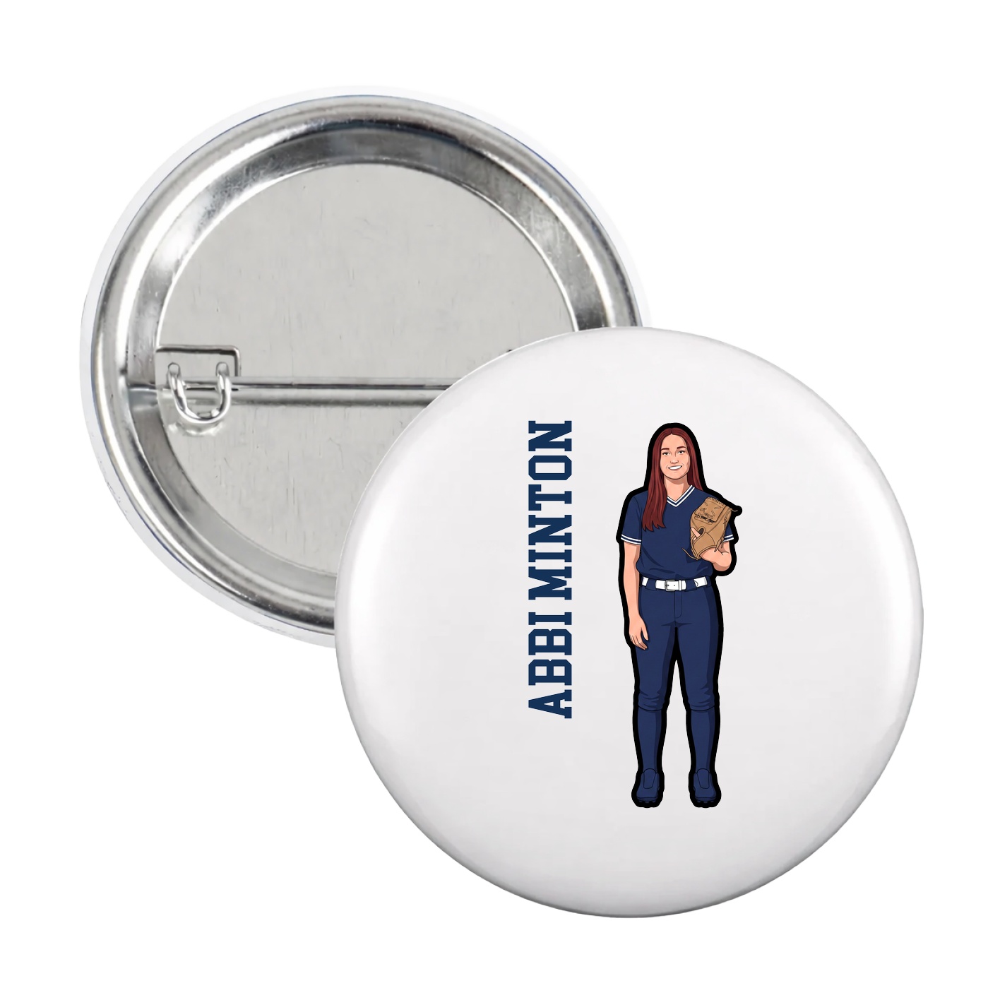 Game Day Button — Name Vertical in White