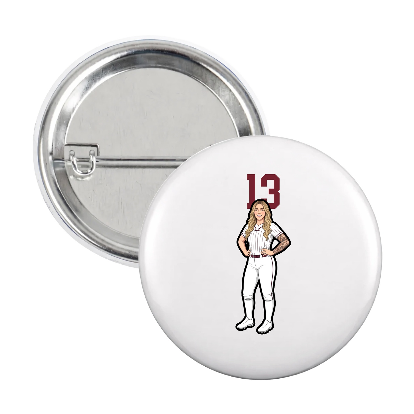 Game Day Button — Number Top in White