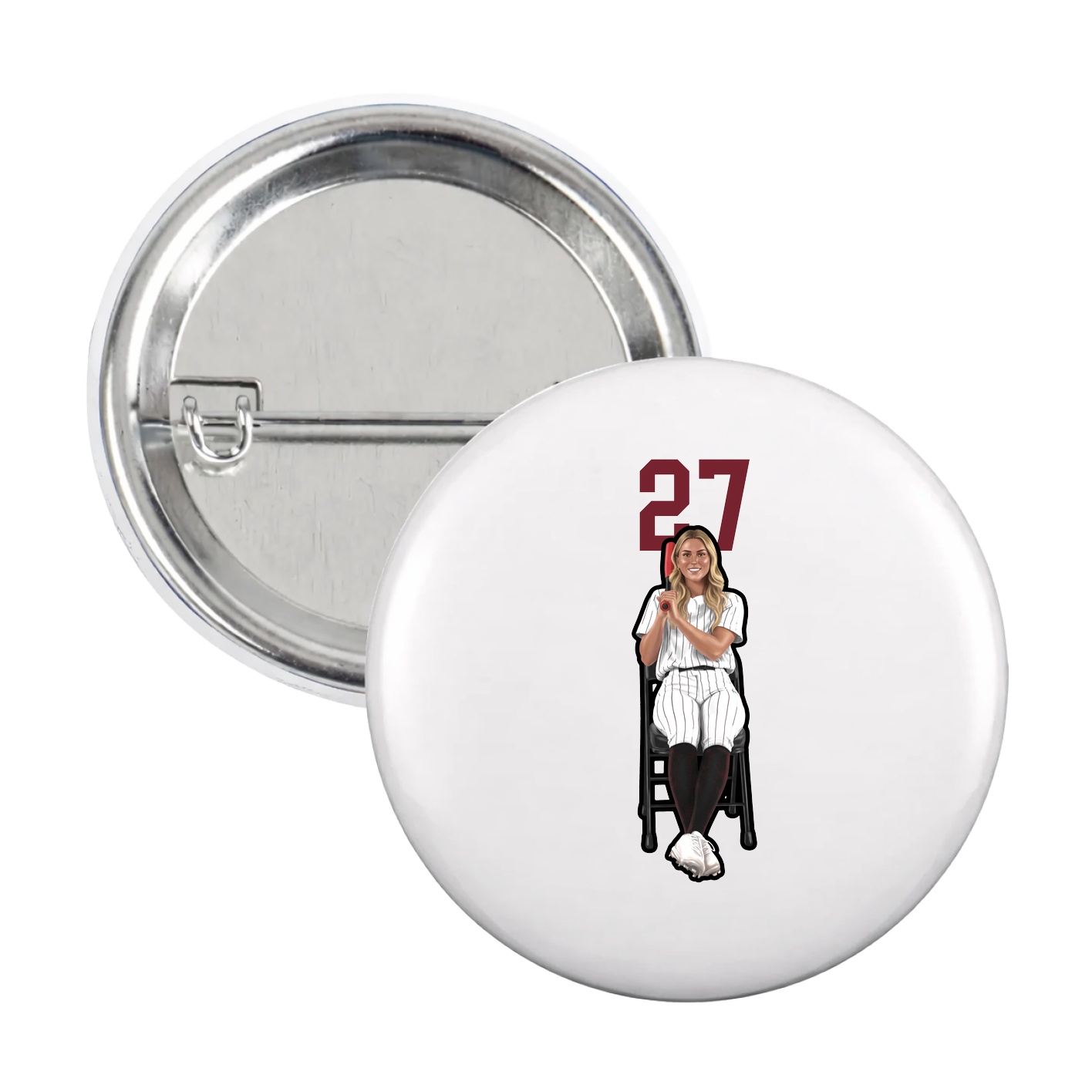 Game Day Button — Number Top in White