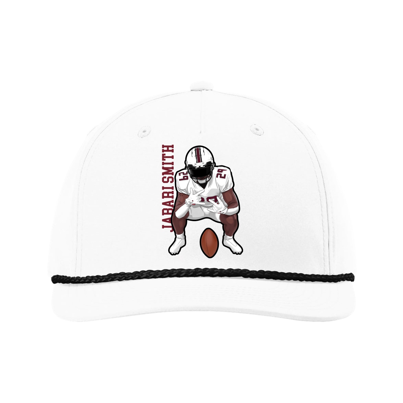 Five-Panel Classic Rope Cap — Name Vertical in White
