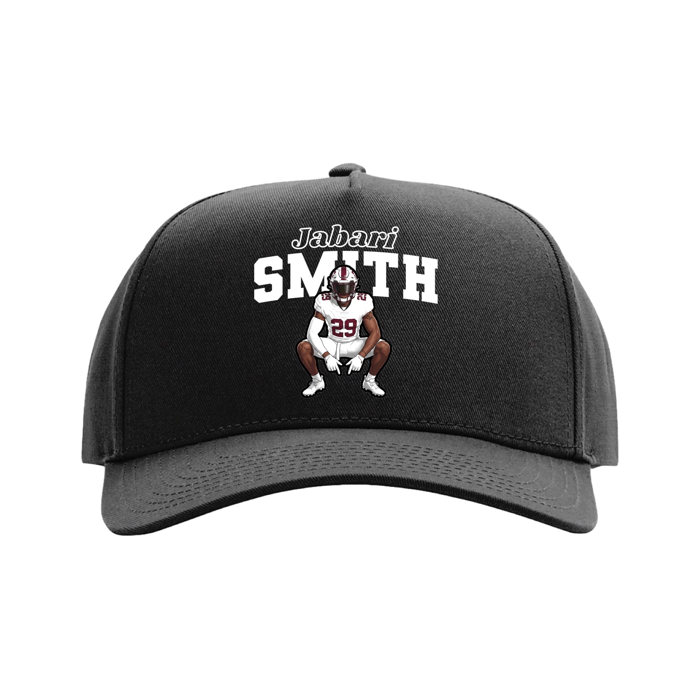 Full Fabric Five-Panel Champ Cap — Name Arch in Black