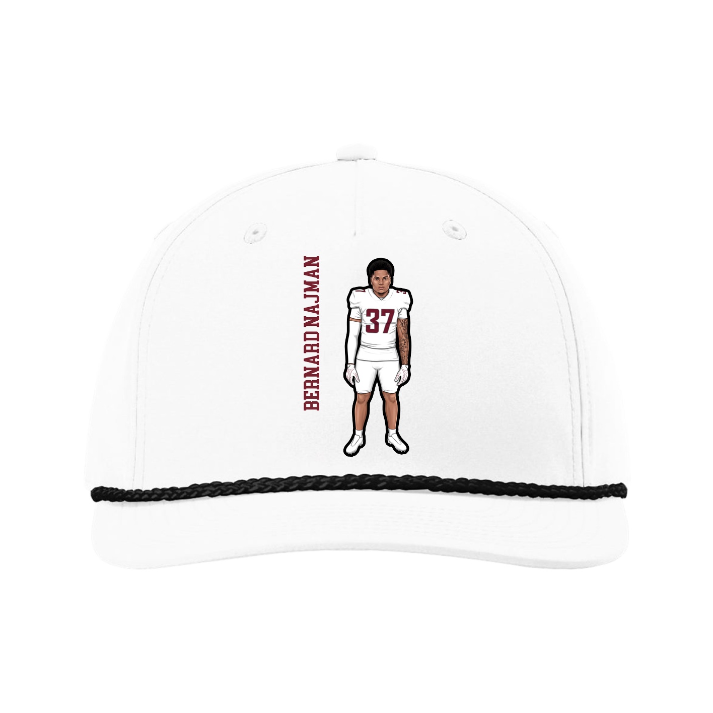 Five-Panel Classic Rope Cap — Name Vertical in White