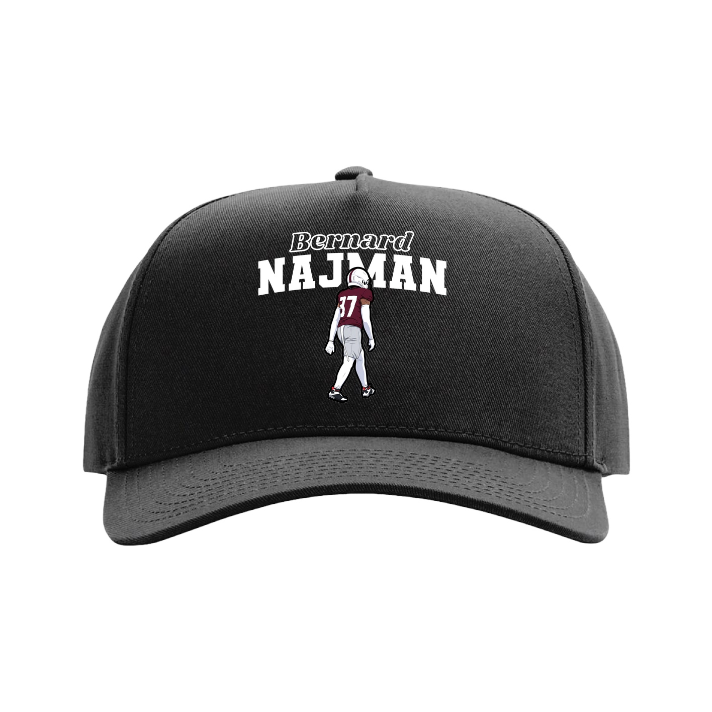 Full Fabric Five-Panel Champ Cap — Name Arch in Black
