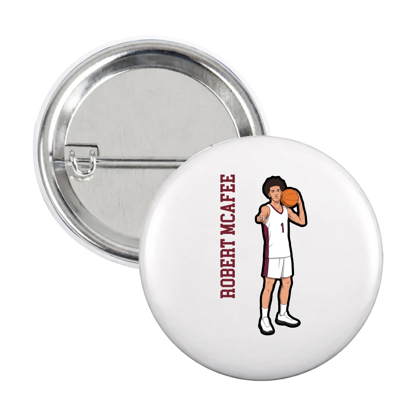 Game Day Button — Name Vertical in White