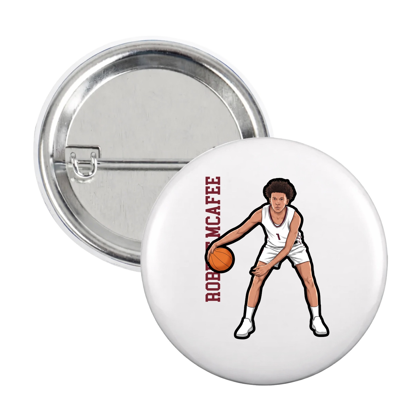 Game Day Button — Name Vertical in White