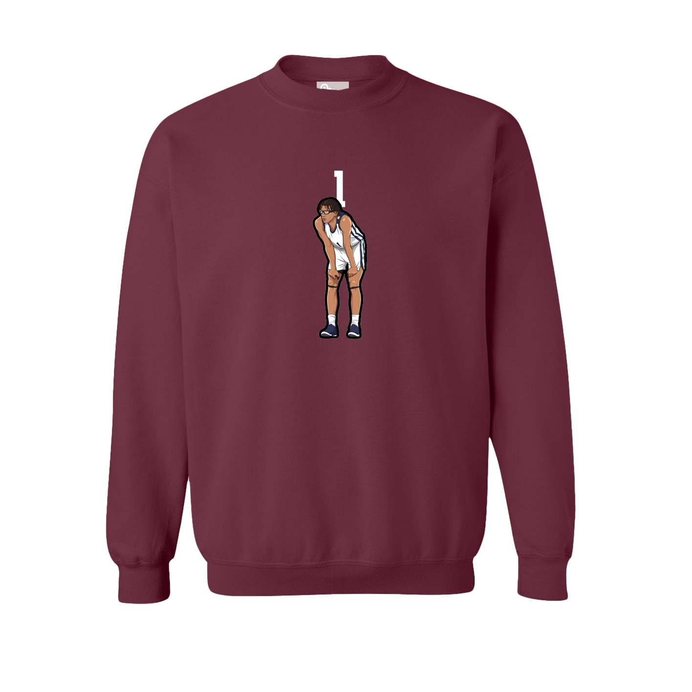 Fleece Crew — Number Top in Maroon