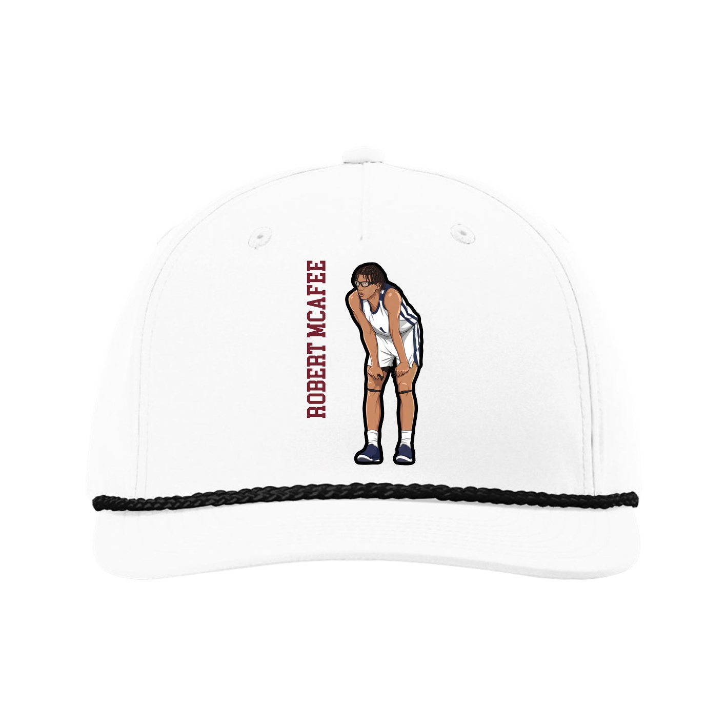 Five-Panel Classic Rope Cap — Name Vertical in White
