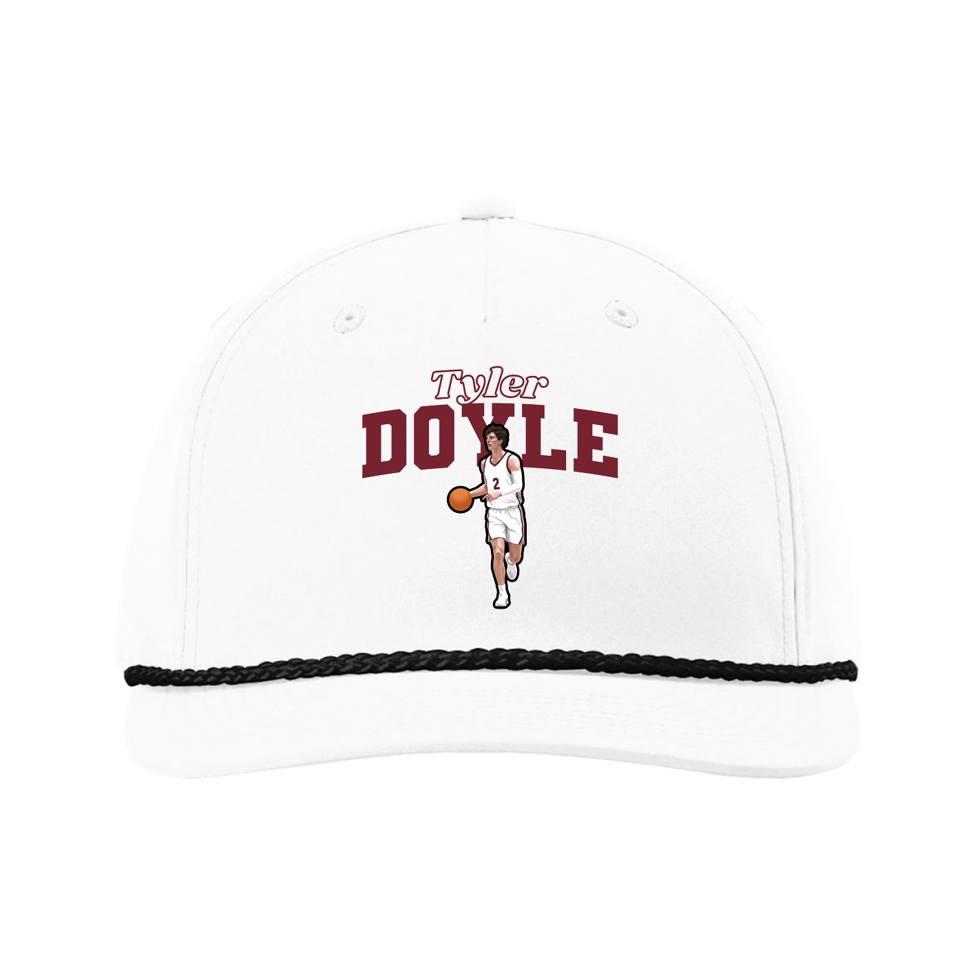 Five-Panel Classic Rope Cap — Name Arch in White