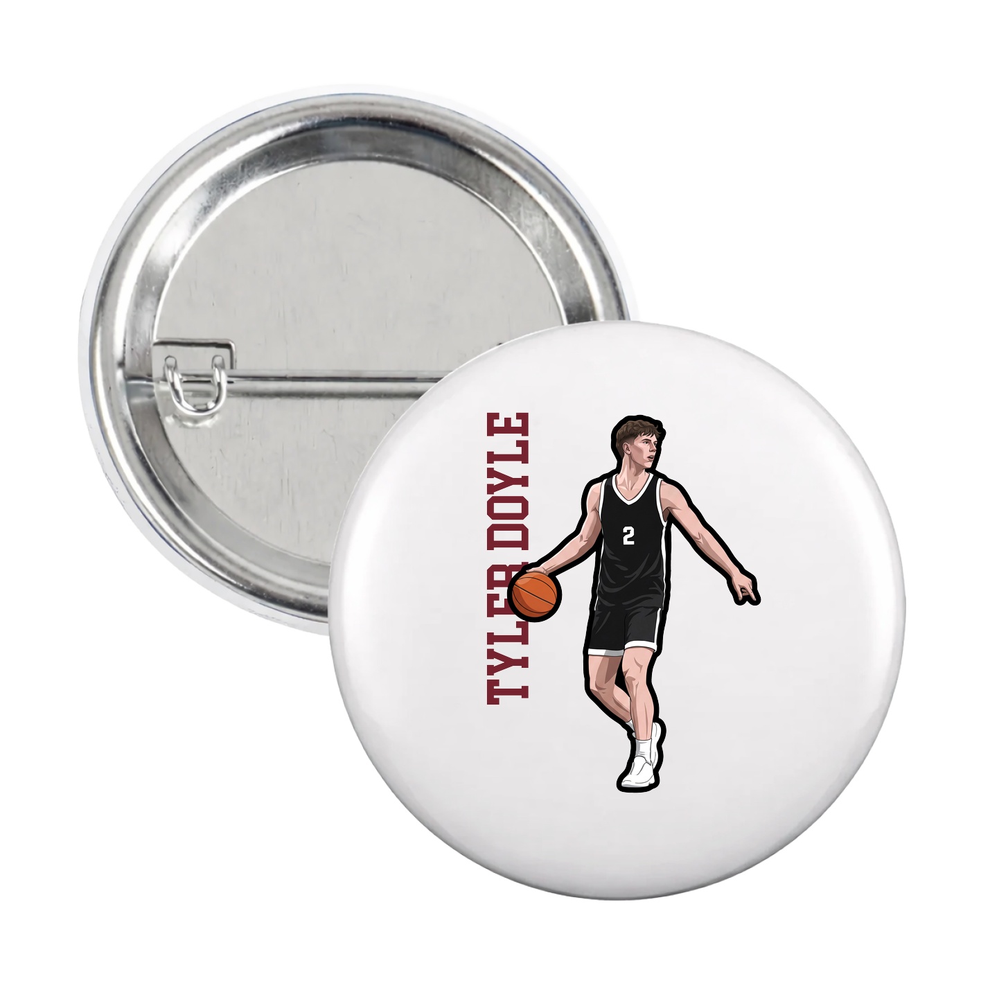 Game Day Button — Name Vertical in White