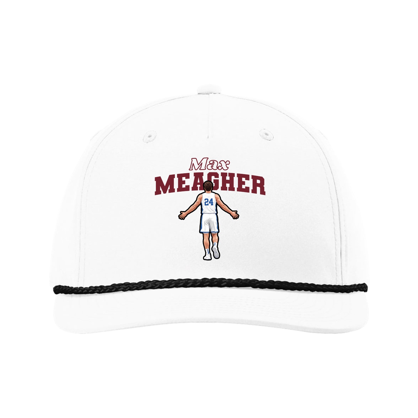 Five-Panel Classic Rope Cap — Name Arch in White