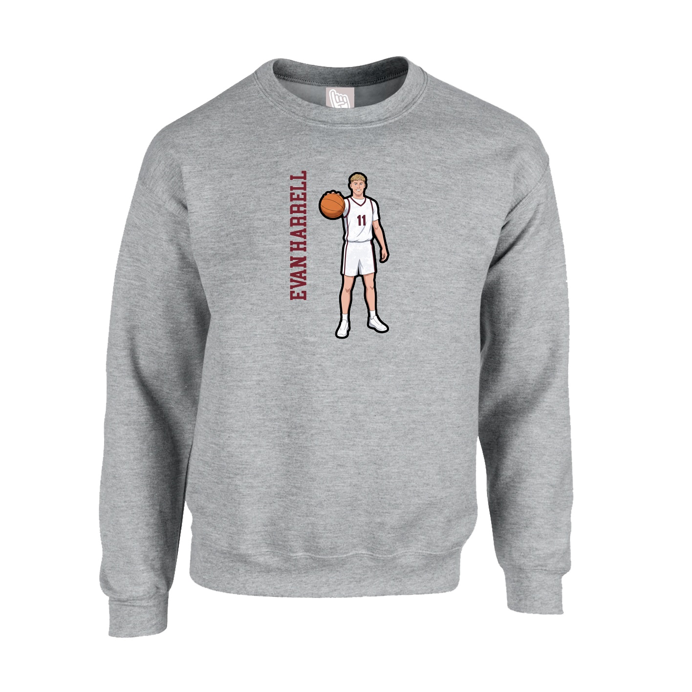 Fleece Crew — Name Vertical in Grey