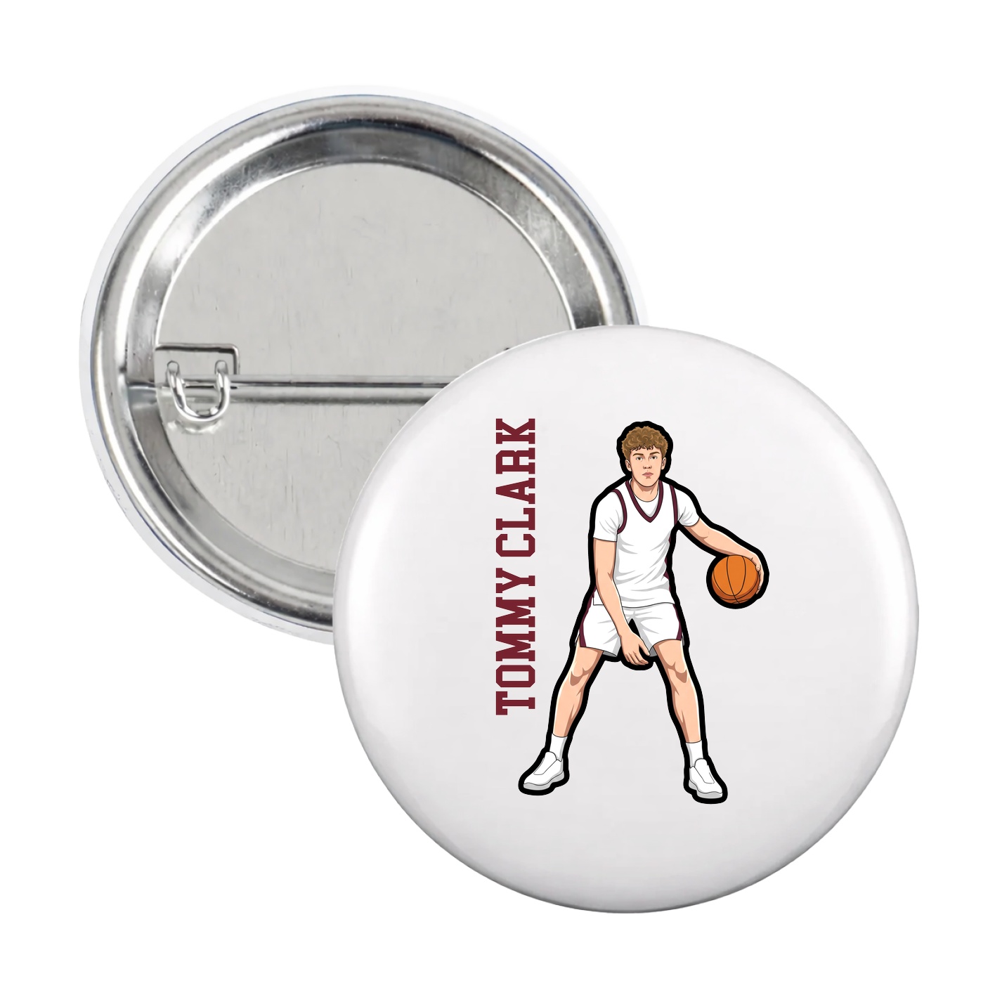 Game Day Button — Name Vertical in White
