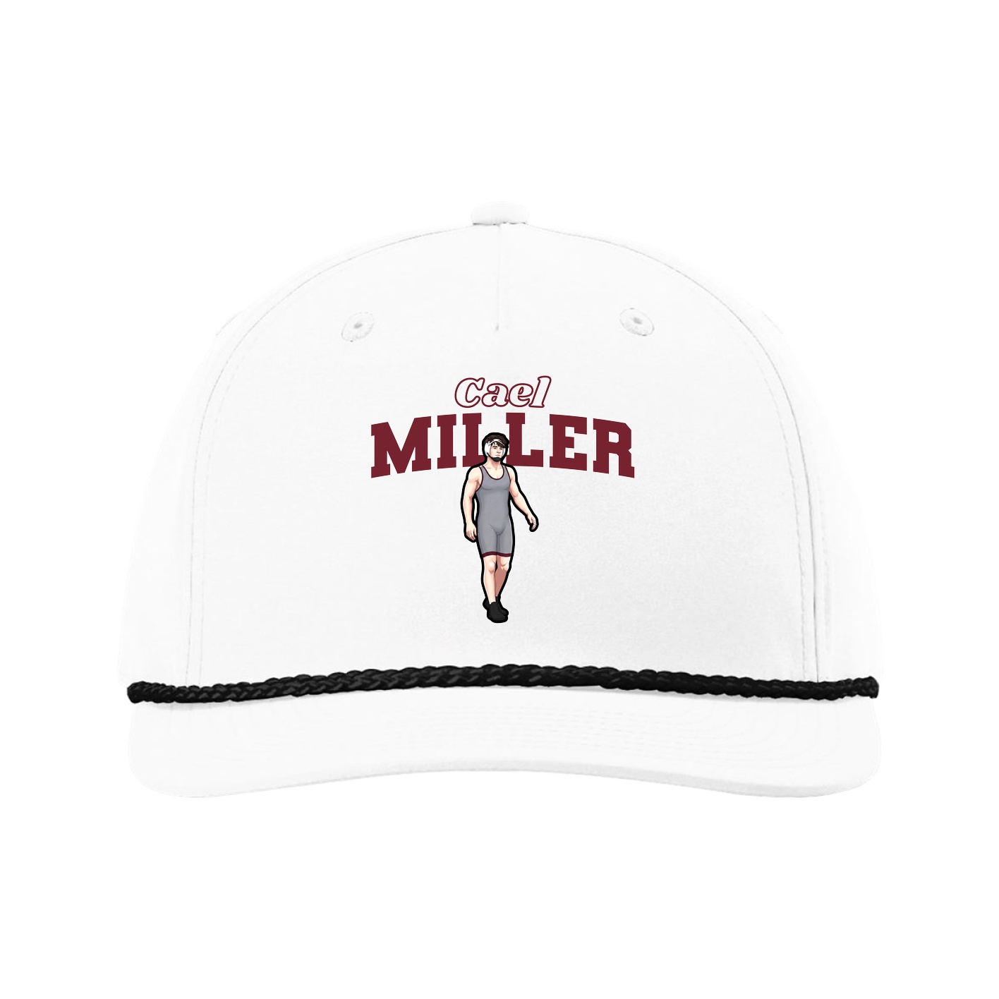 Five-Panel Classic Rope Cap — Name Arch in White