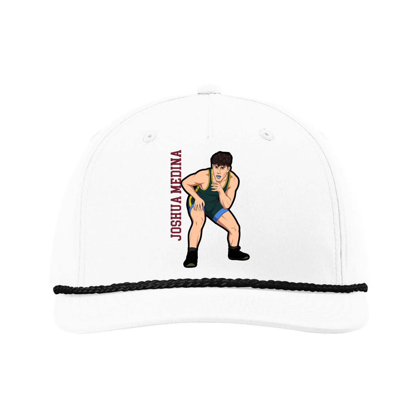 Five-Panel Classic Rope Cap — Name Vertical in White