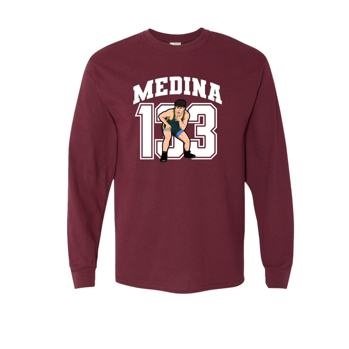 Long Sleeve Tee — Number in Maroon