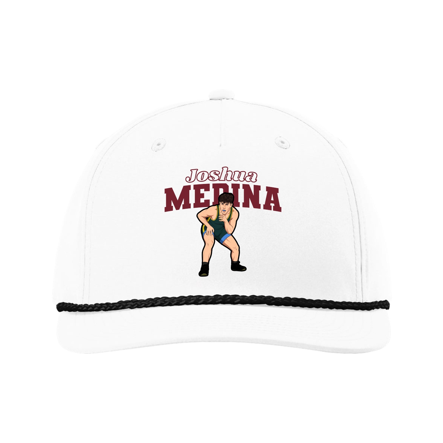Five-Panel Classic Rope Cap — Name Arch in White