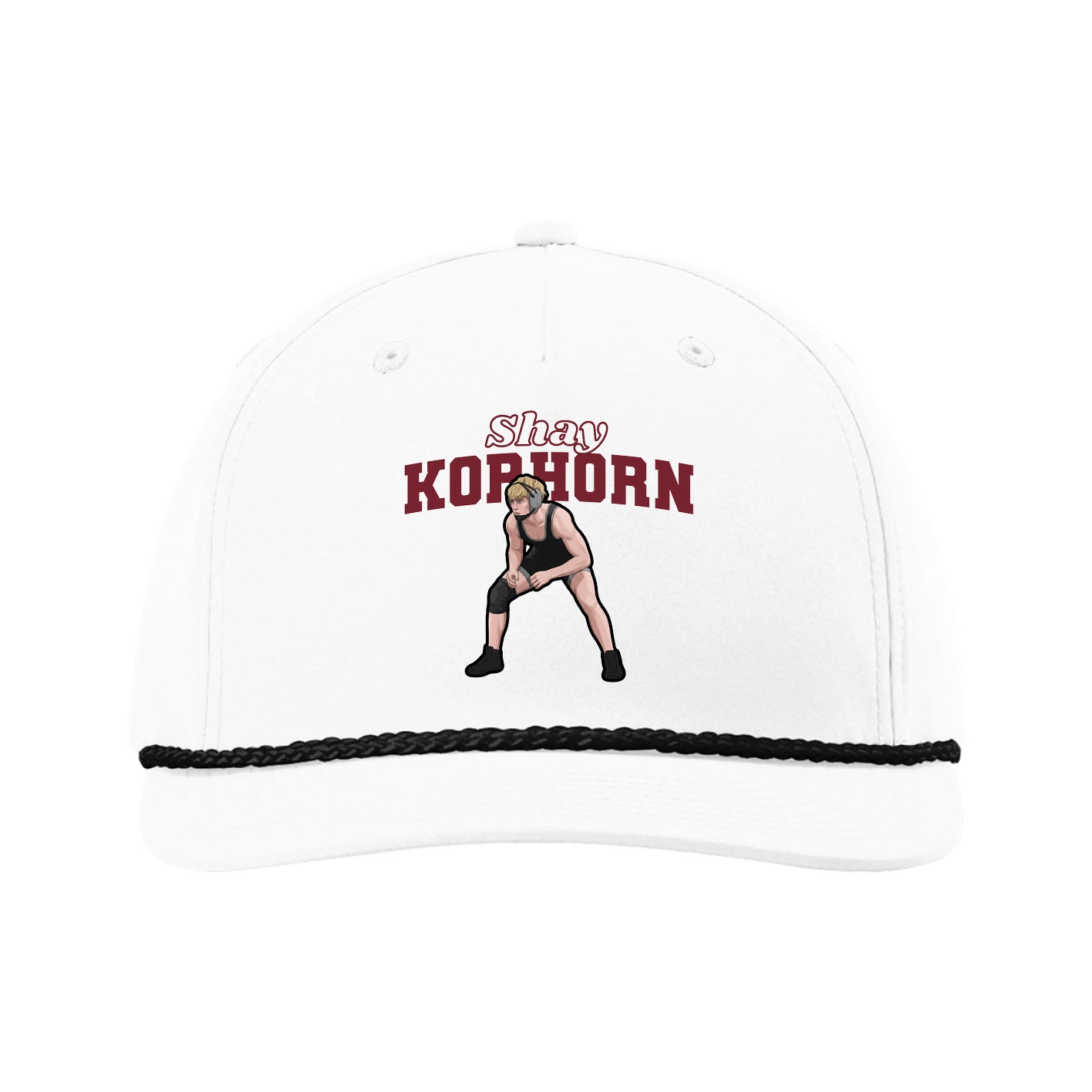 Five-Panel Classic Rope Cap — Name Arch in White