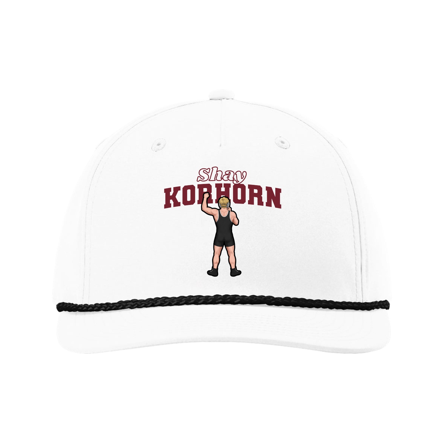 Five-Panel Classic Rope Cap — Name Arch in White