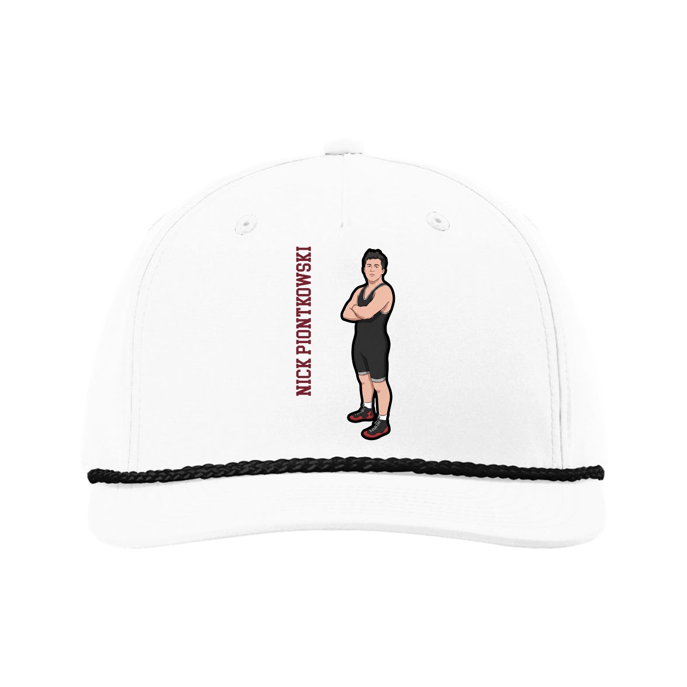Five-Panel Classic Rope Cap — Name Vertical in White